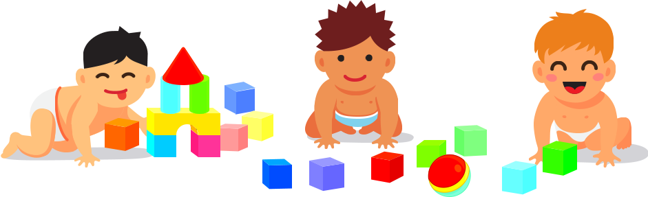 Animated illustration of babies playing with blocks